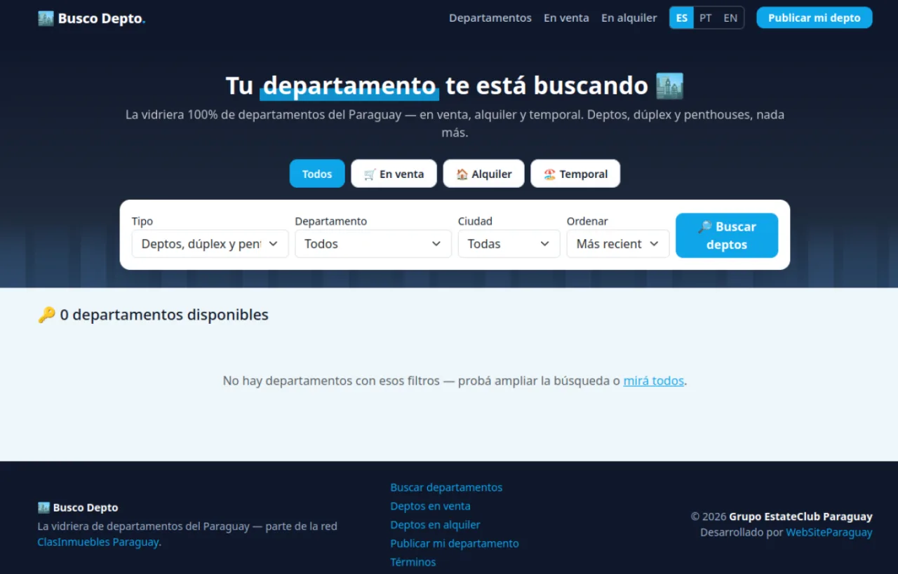 Captura de la portada de Busco Depto en Paraguay