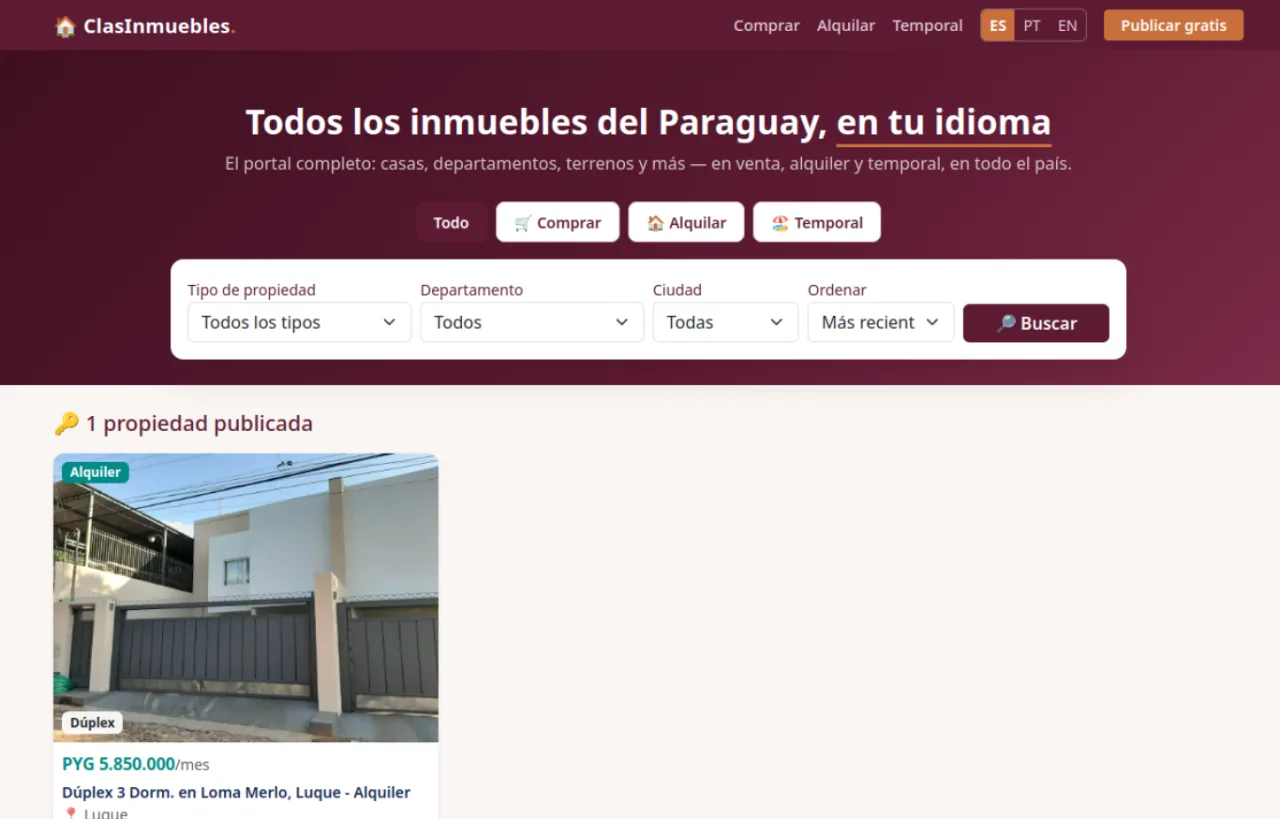 Captura de la portada de Clasificados de Inmuebles