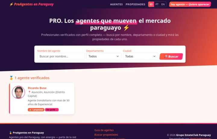 Captura de Pro Agentes Inmobiliarios