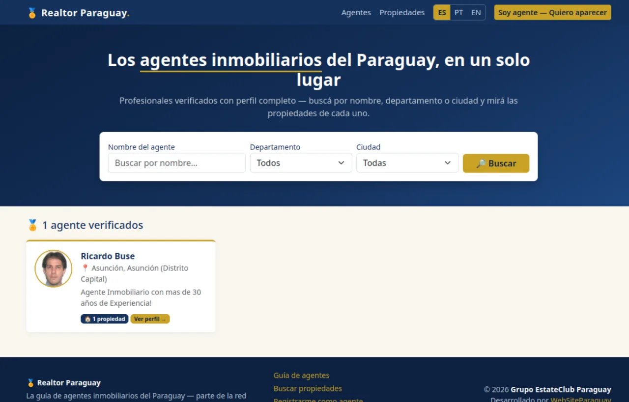 Captura de la portada de Realtor Paraguay
